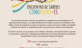 Encuentro de Saberes Comunidades un espacio para la reconciliacion y la paz Encuentro de Saberes Comunidades un espacio para la reconciliacion y la paz