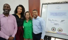 Fotografia ministra Helga Maria Rivas, con la gobernadora del Chocó, Nubia Córdoba y el alcalde de Quibdó, Rafael Bolaños