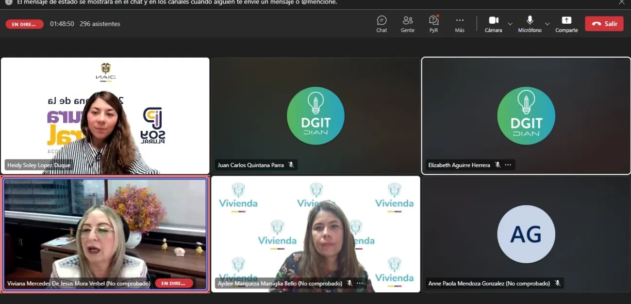 FOTOGRAFÍA DE LA PARTICIPACION DE LA UNIDAD DE ENFOQUE DIFERENCIAL Y GÉNERO DE LA DIRECCIÓN DE IMPUESTOS Y ADUANAS NACIONALES (DIAN) EN EL PANEL VIRTUAL