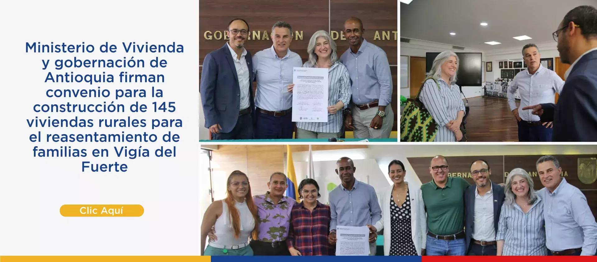 Ministerio de Vivienda y gobernación de Antioquia firman convenio para la construcción de 145 viviendas rurales para el reasentamiento de familias en Vigía del Fuerte