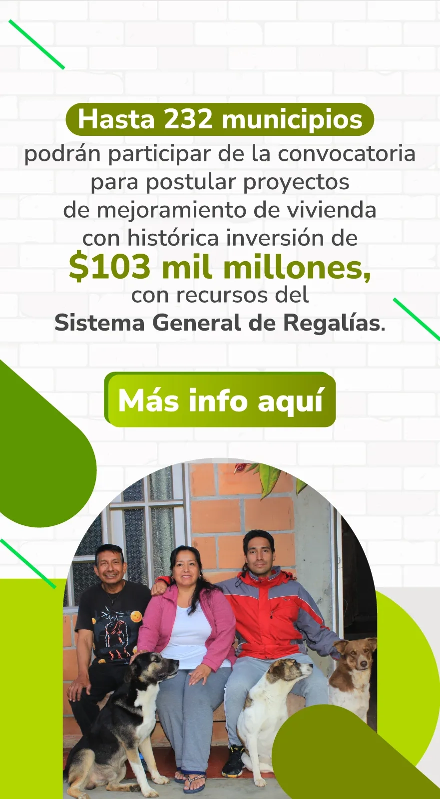 PIEZA GRAFICA COMUNICADO GOBIERNO ABRE CONVOCATORIA PARA FINANCIAR PROYECTOS DE MEJORAMIENTO EN VIVIENDA RURAL