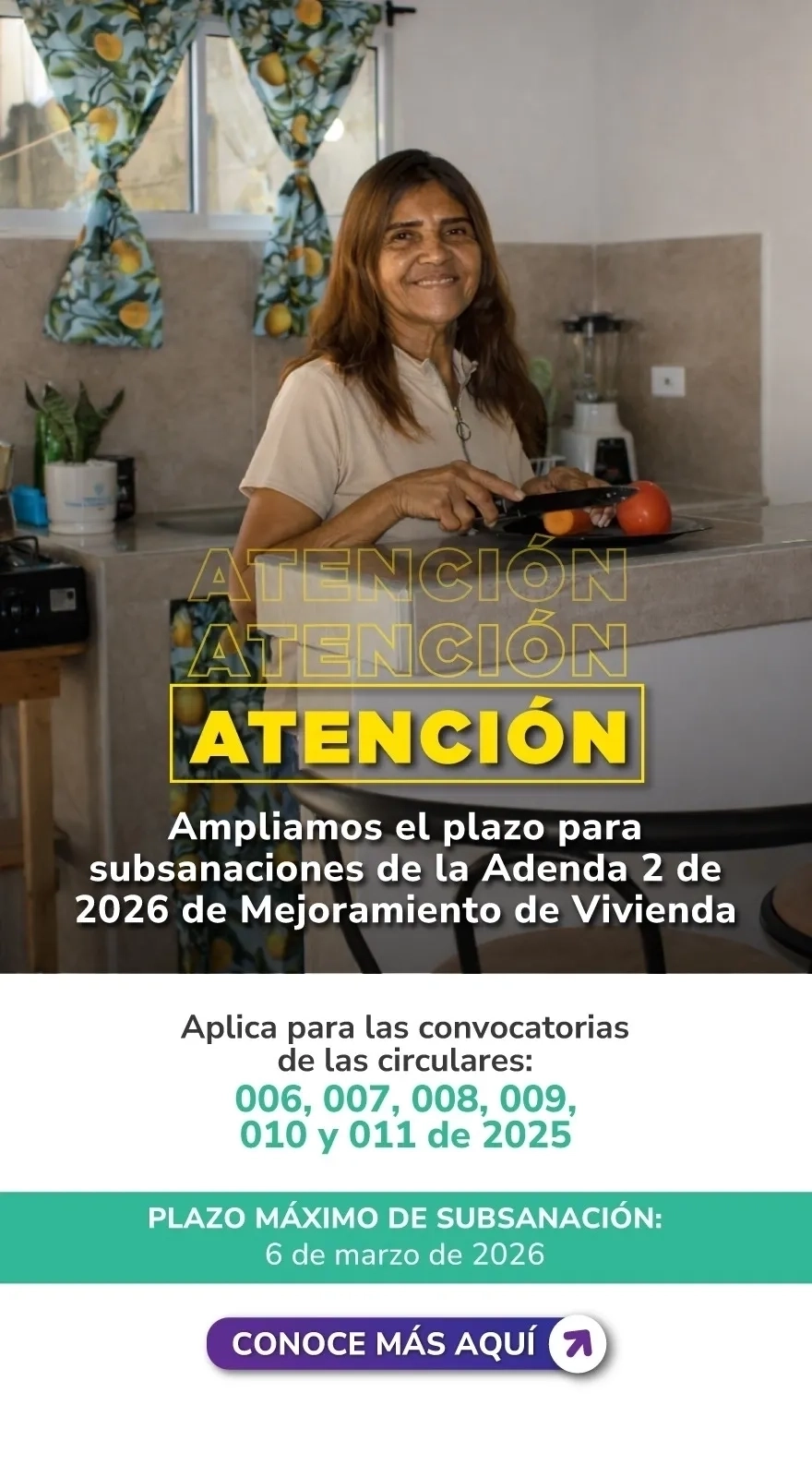 PIEZA GRAFICA BANNER CONVOCATORIA AMPLIACION SUBSANACIONES MEJORAMIENTO DE VIVIENDA 2026