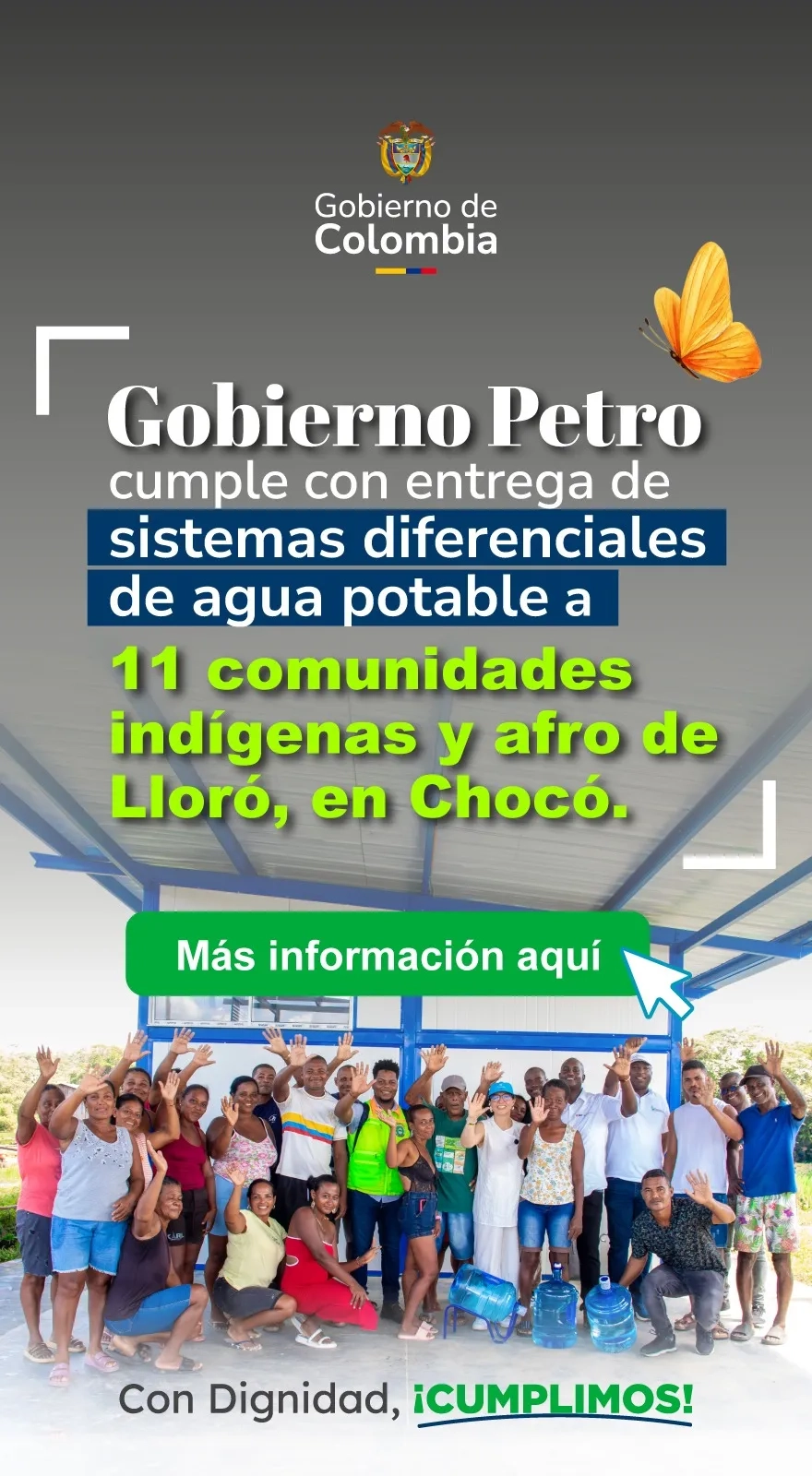 PIEZA GRAFICA COMUNICADO ENTREGA SISTEMA DE AGUA EN LLORÓ, CHOCÓ