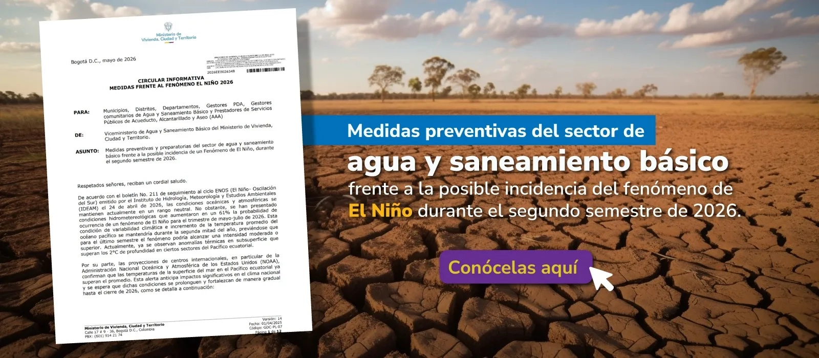 PIEZA GRAFICA COMUNICADO MEDIDAS DE AGUA FENOMENO DEL NIÑO
