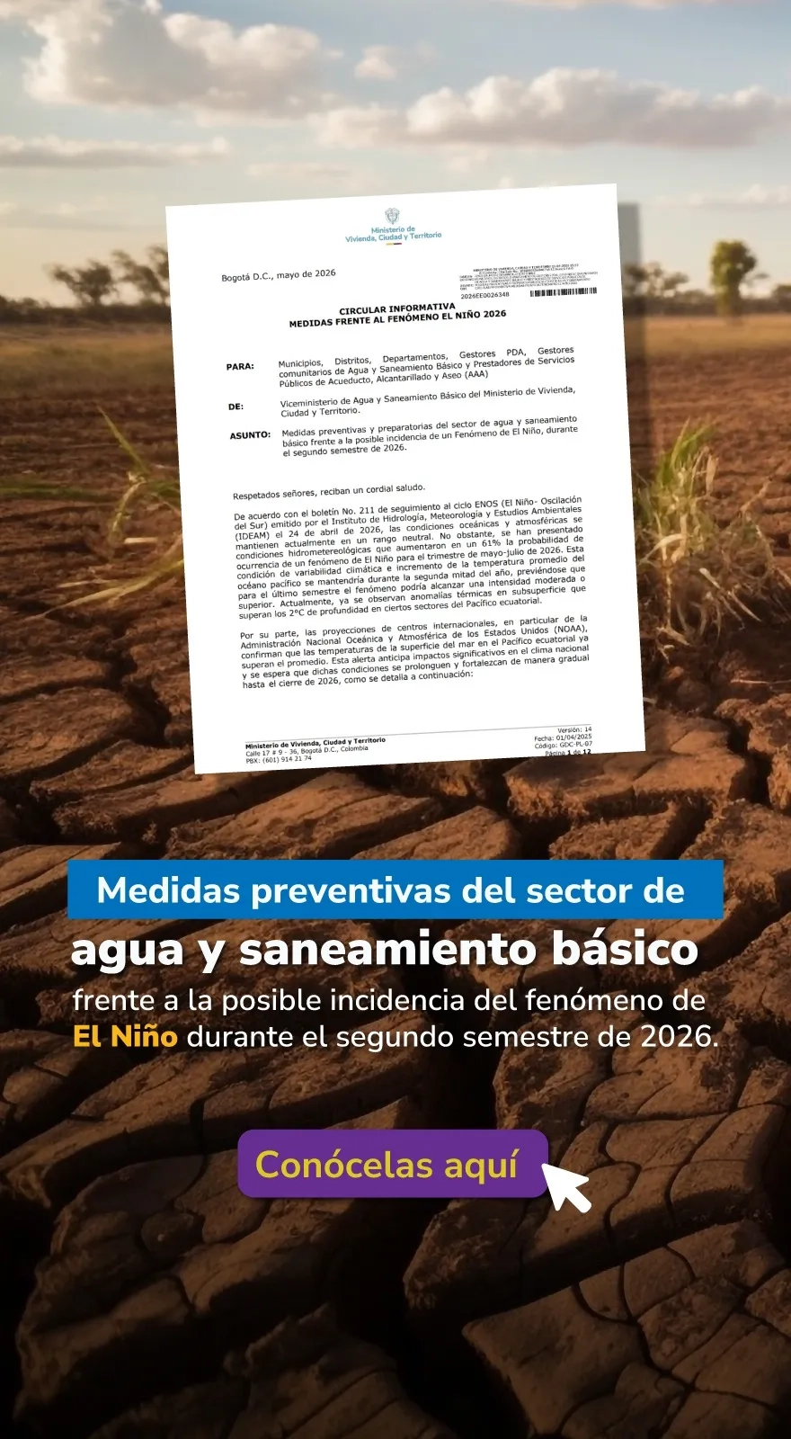 PIEZA GRAFICA COMUNICADO MEDIDAS DE AGUA FENOMENO DEL NIÑO