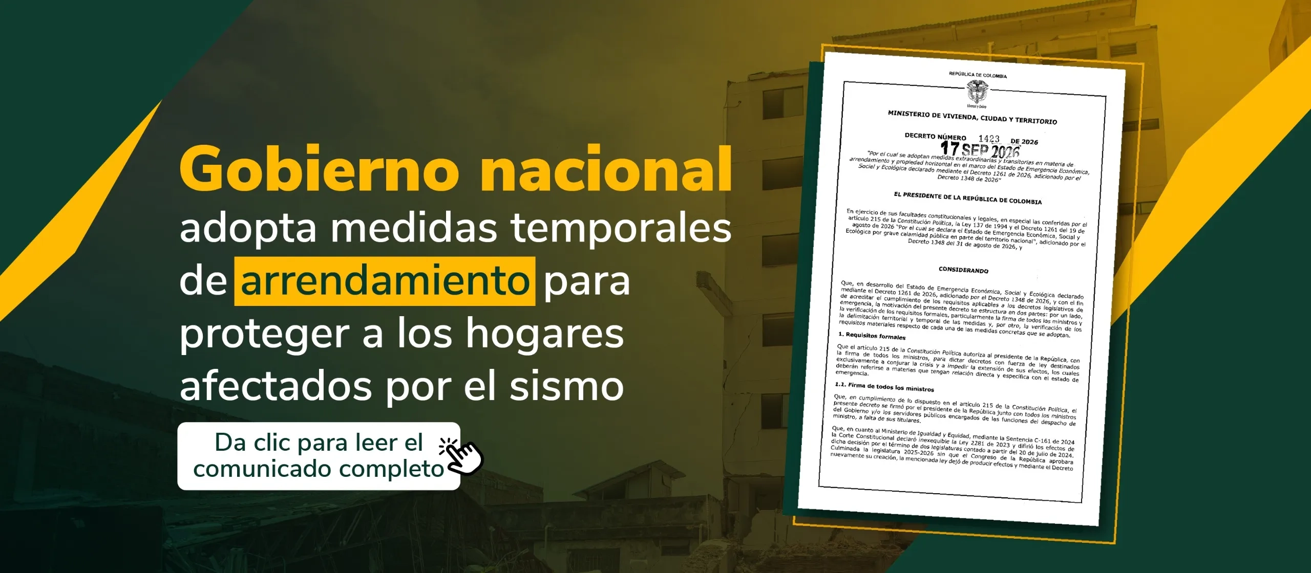 PIEZA GRAFICA COMUNICADO GOBIERNO ADOPTA MEDIDAS TEMPORALES DE ARRIENDO PARA AFECTADOS POR EL TERREMOTO