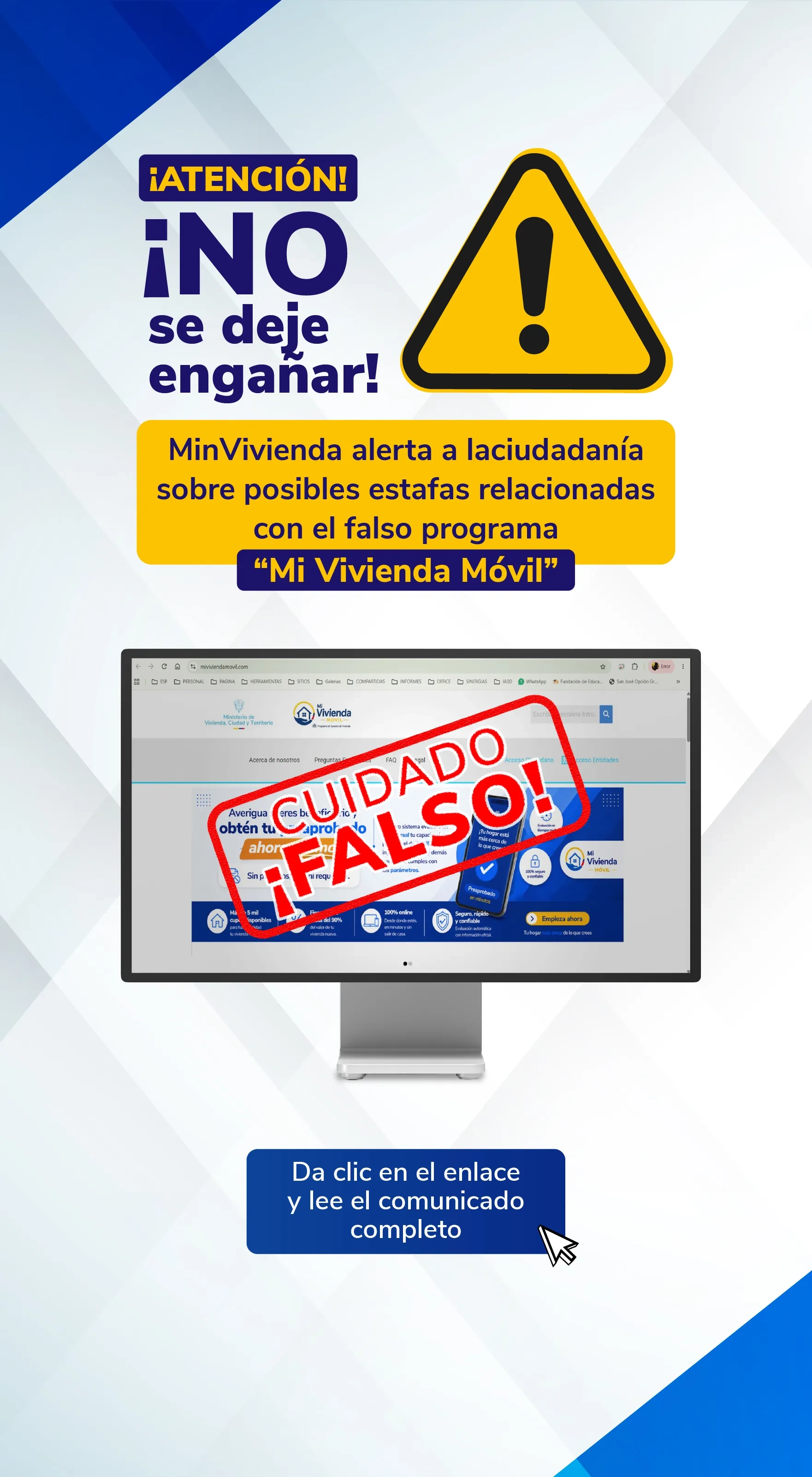 PIEZA GRAFICA BANNER COMUNICADO PAGINA FALSA